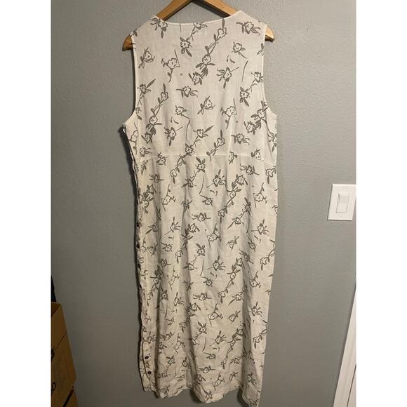 Vintage Laissez Faire Womens Maxi Dress Medium Gray Floral Linen Cottagecore 90s - Picture 3 of 7